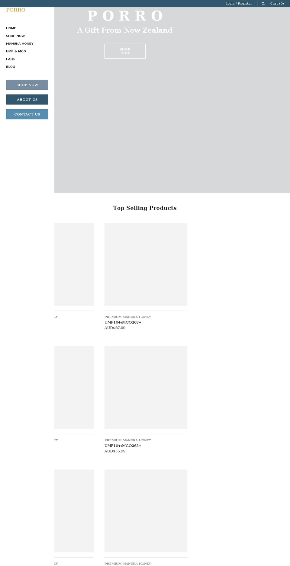 porrohoney.com shopify website screenshot