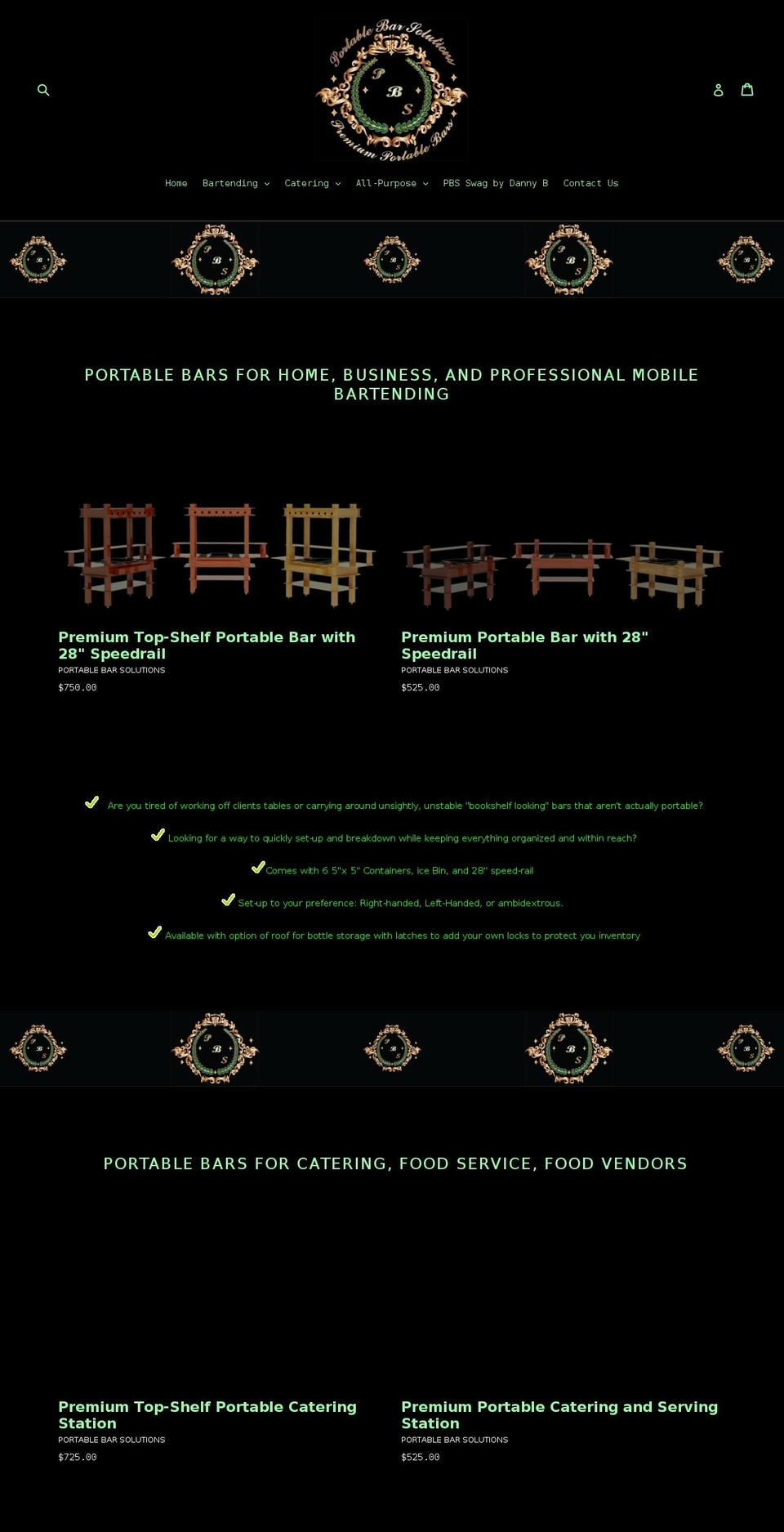 portablebarsolutions.com — Shopify storefront screenshot