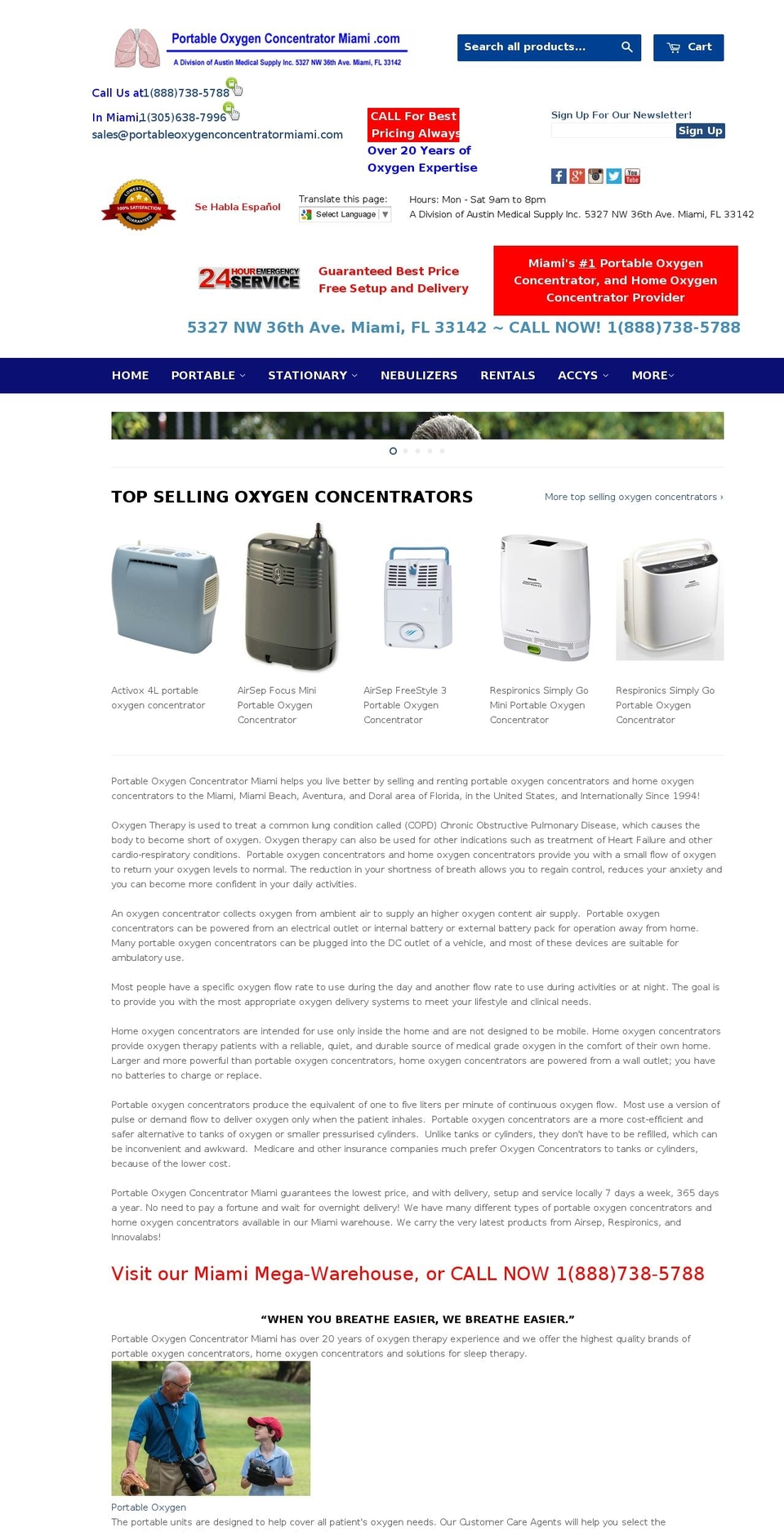 portableoxygenconcentratormiami.com shopify website screenshot