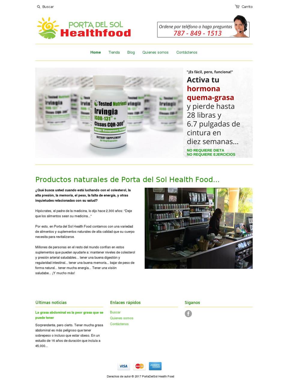 portadelsolhealthfood.com shopify website screenshot