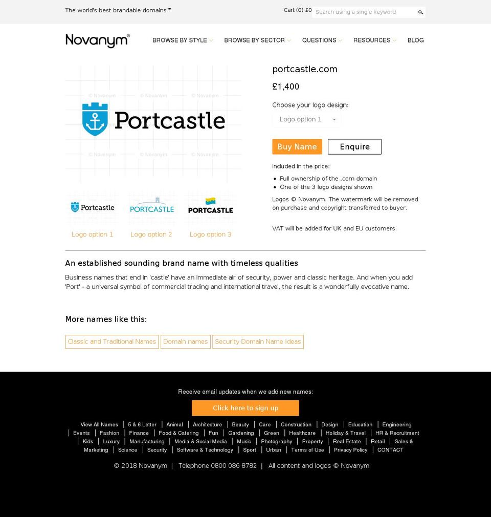 portcastle.com — Shopify storefront screenshot
