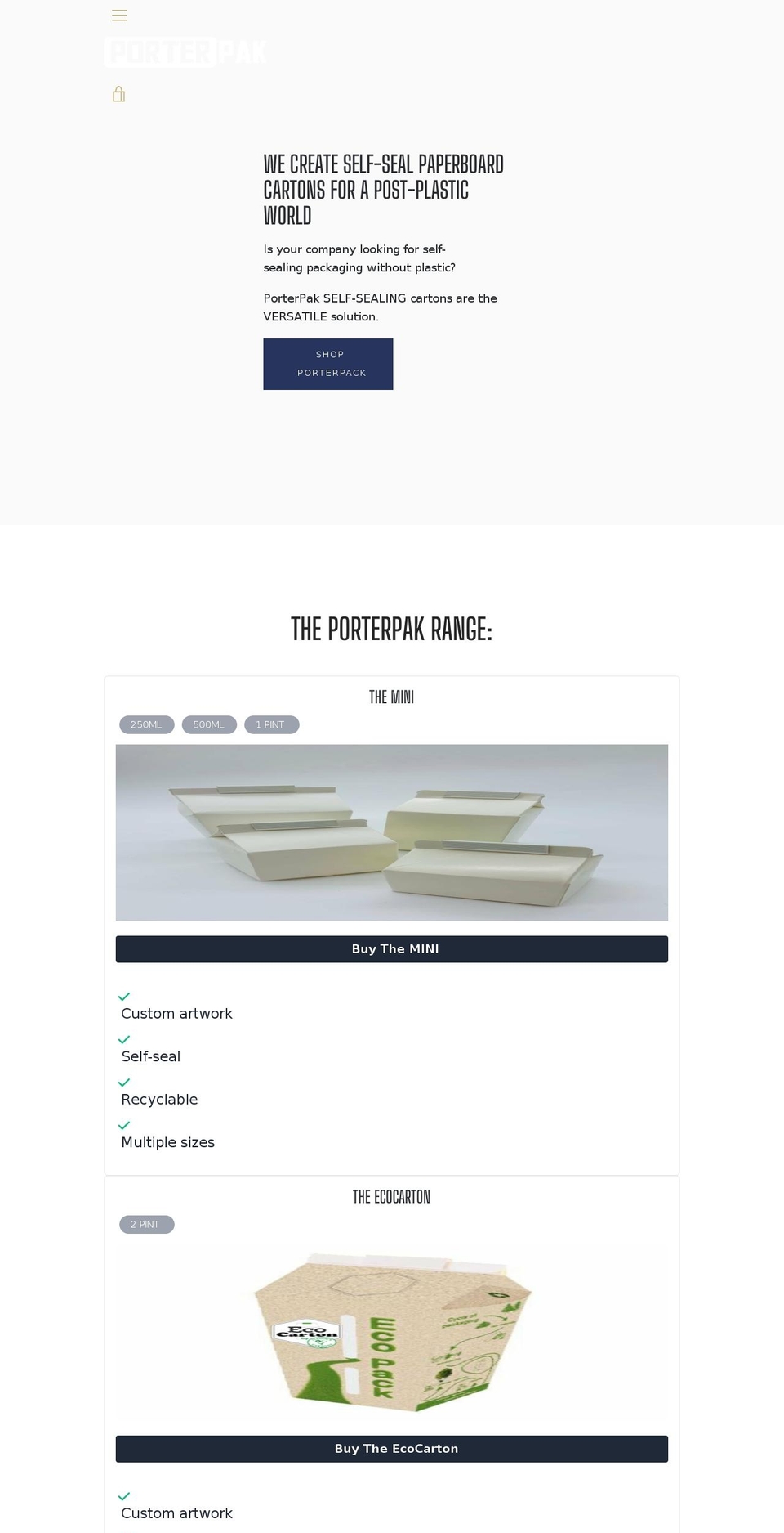 porterpak.com shopify website screenshot