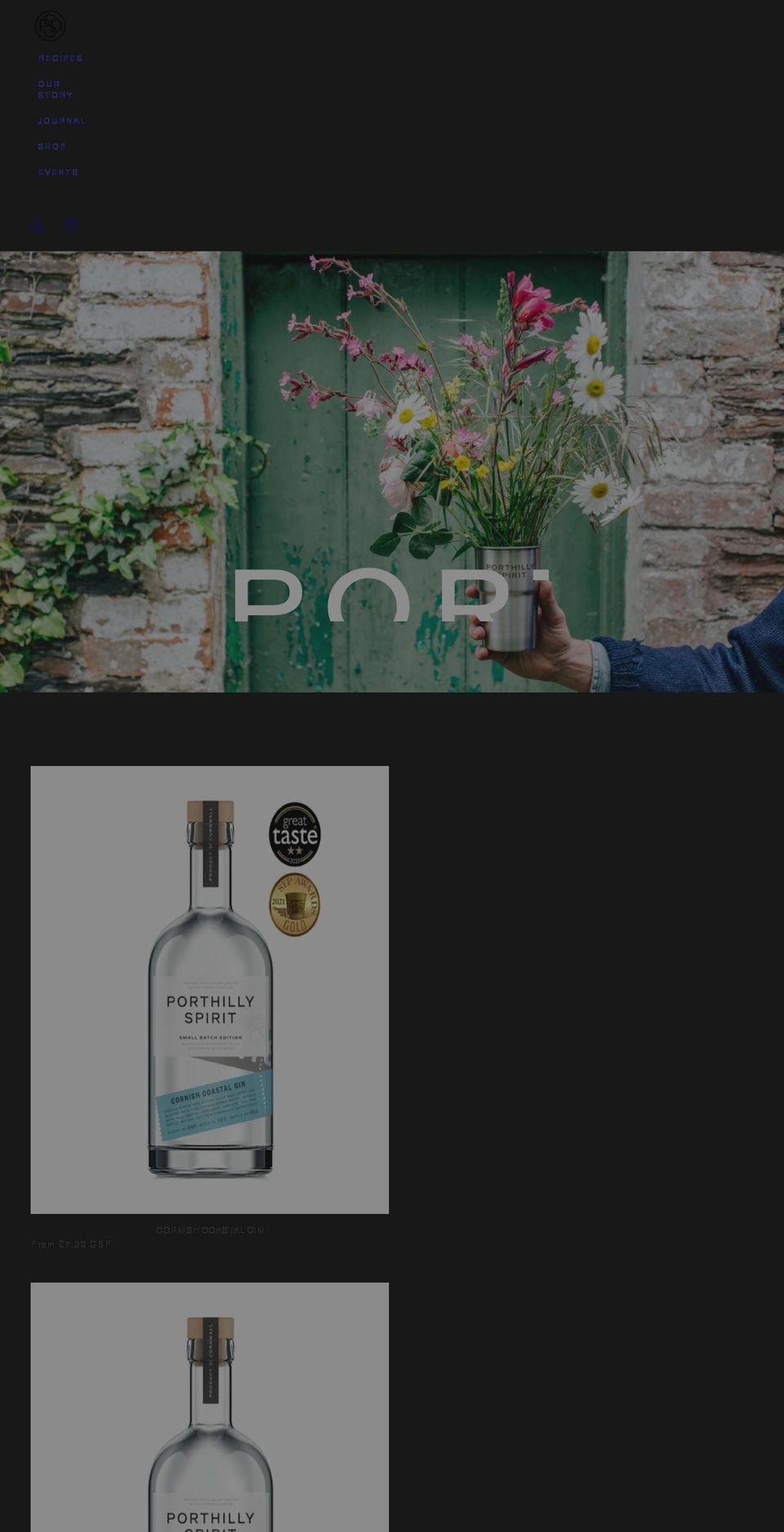 porthillyspiritdistillery.com shopify website screenshot