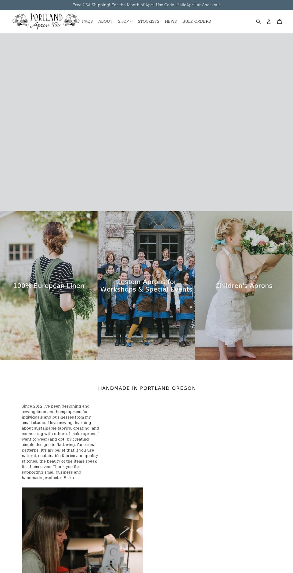 portlandaproncompany.com shopify website screenshot