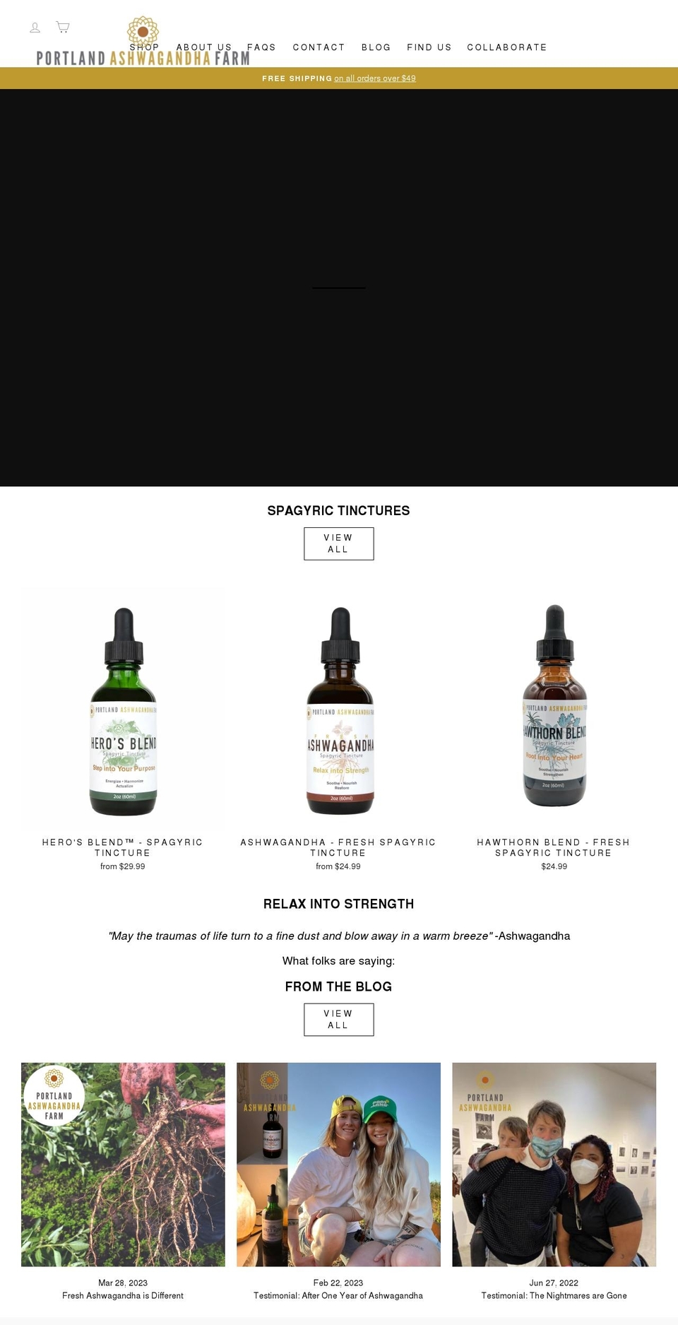 portlandashwagandhafarm.com shopify website screenshot