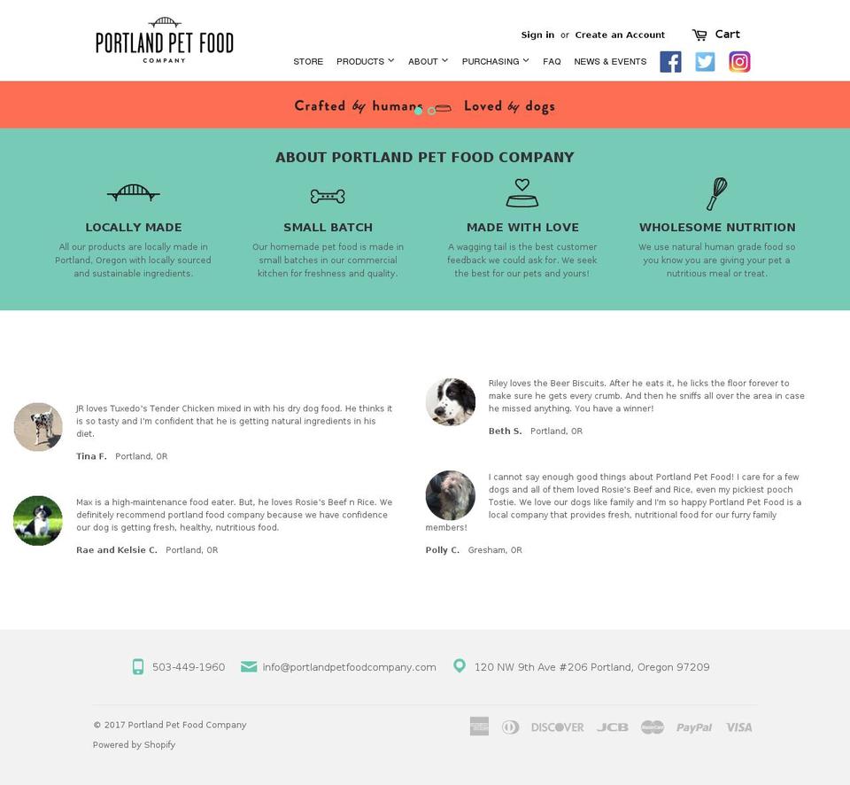 portlandpetfoodcompany.com shopify website screenshot