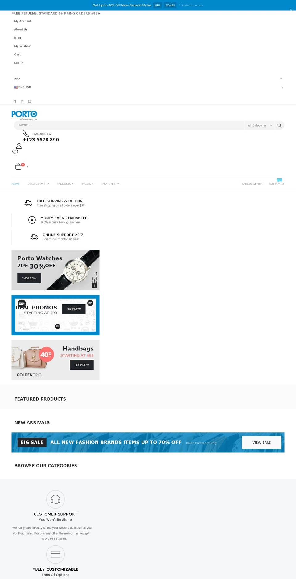 porto-demo.myshopify.com shopify website screenshot