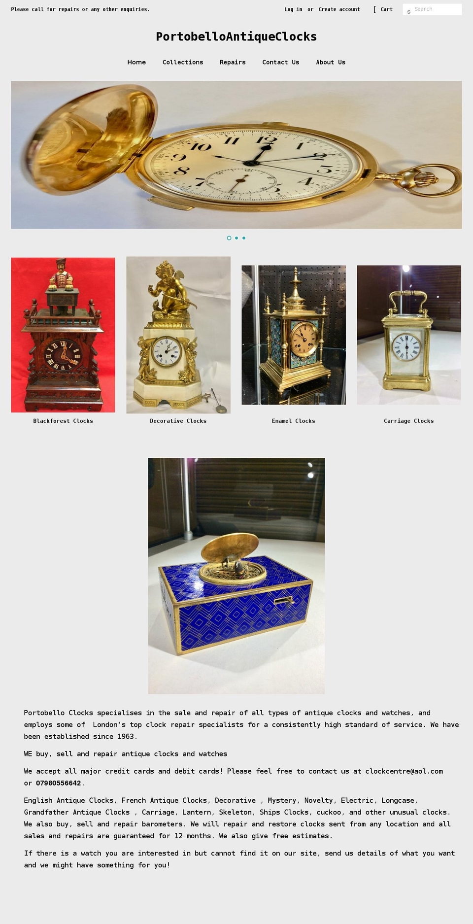 portobelloantiqueclocks.com shopify website screenshot