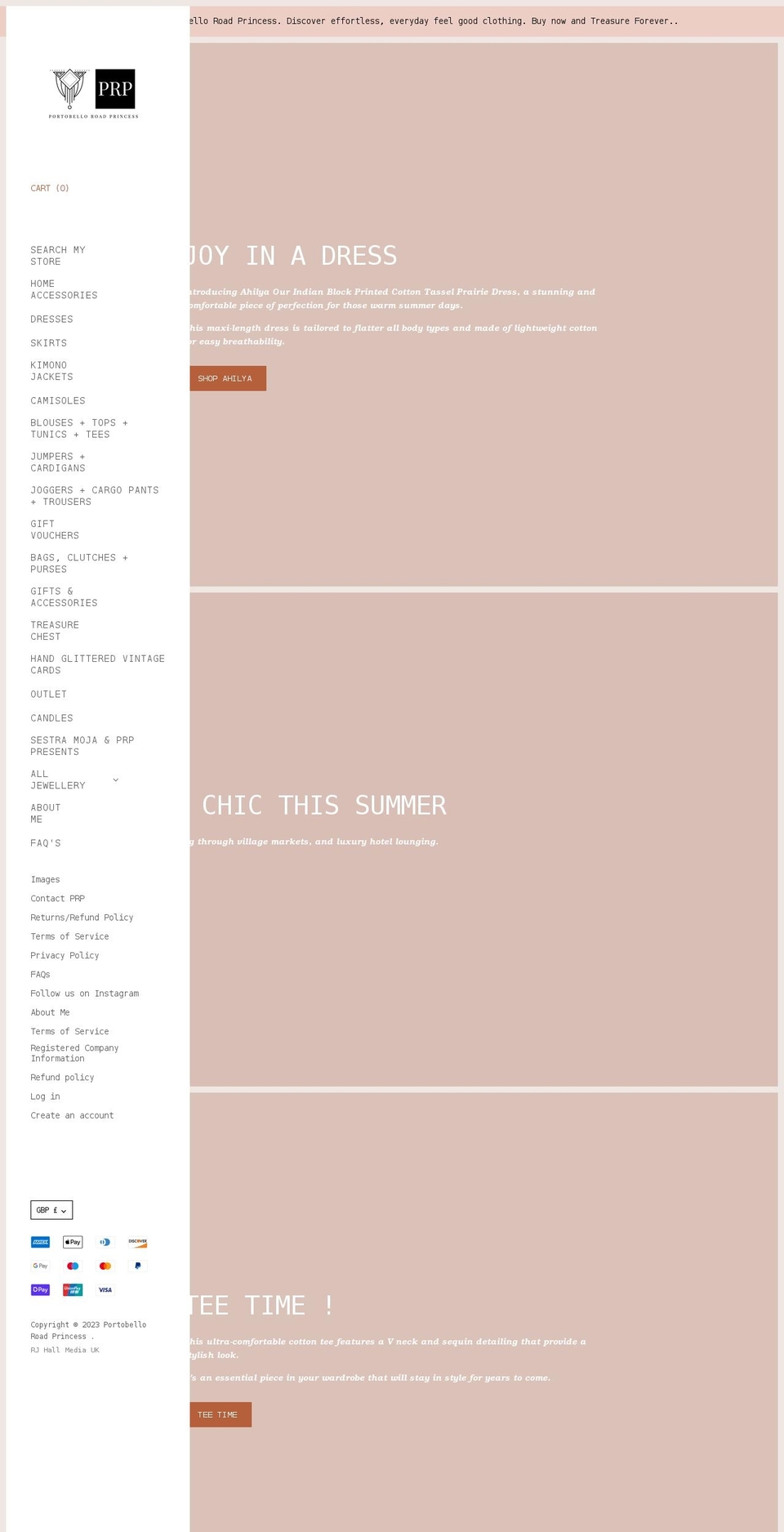 portobelloroadprincess.com shopify website screenshot