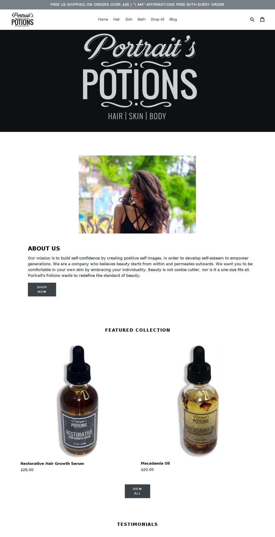 portraitspotions.com — Shopify storefront screenshot