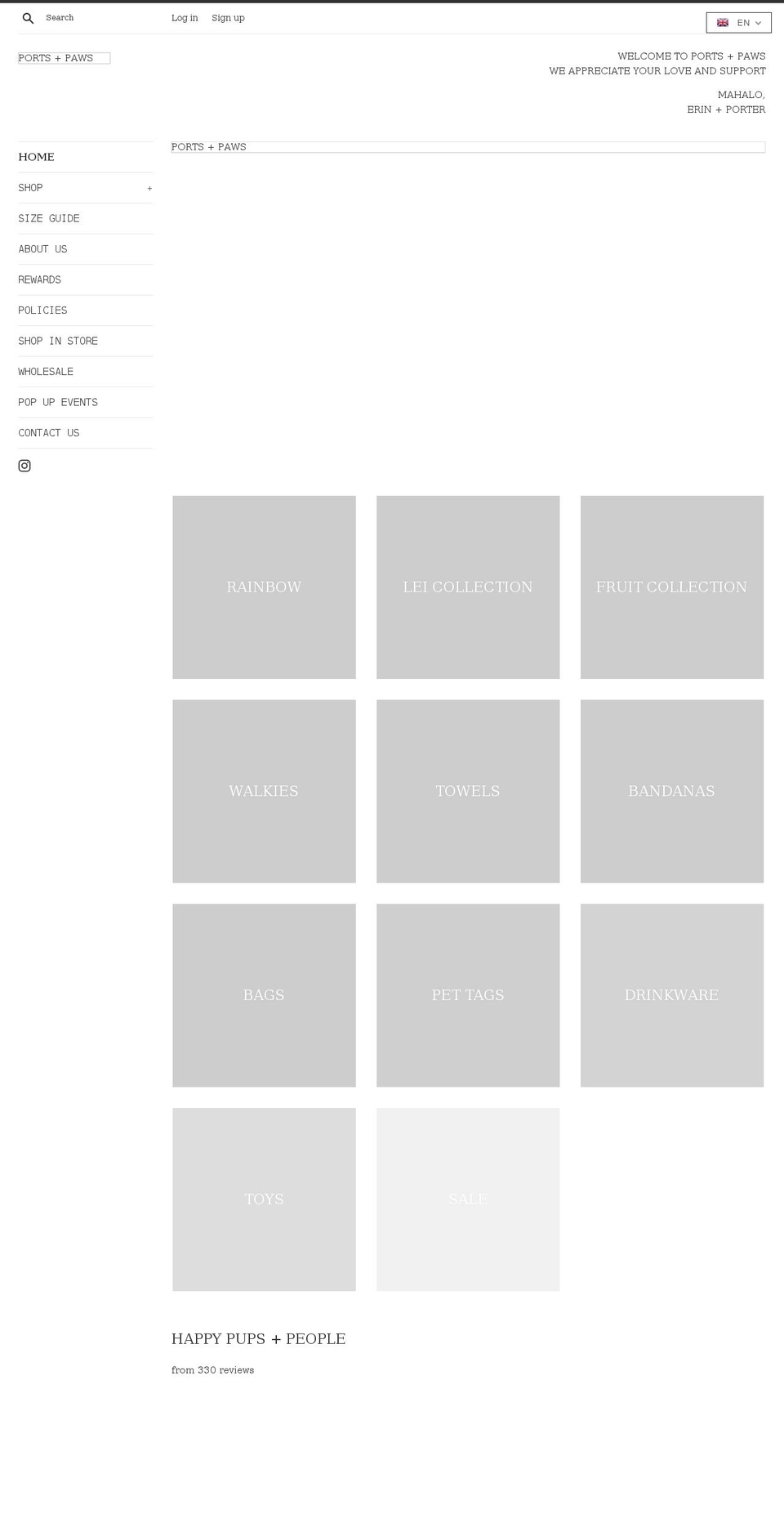 portsandpaws.com shopify website screenshot