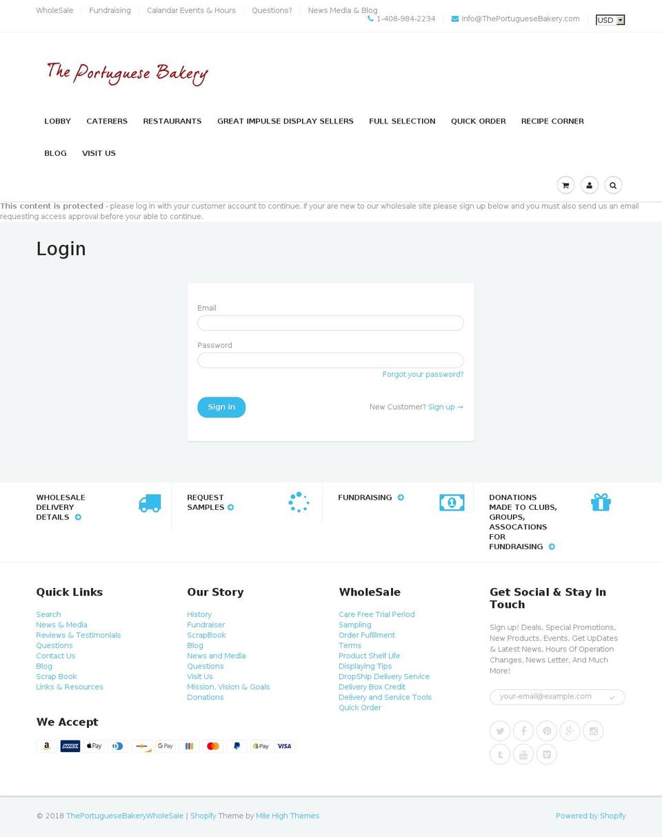 portuguesebakerywholesale.com — Shopify storefront screenshot