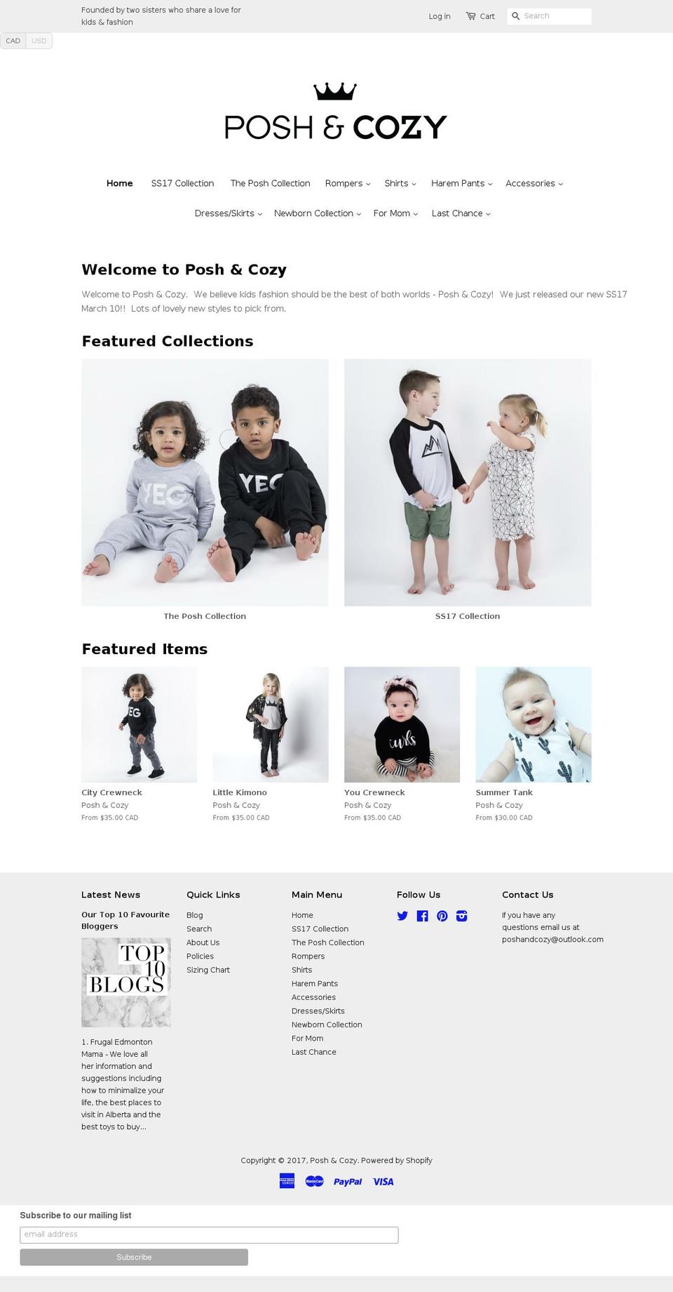 poshandcozy.com shopify website screenshot