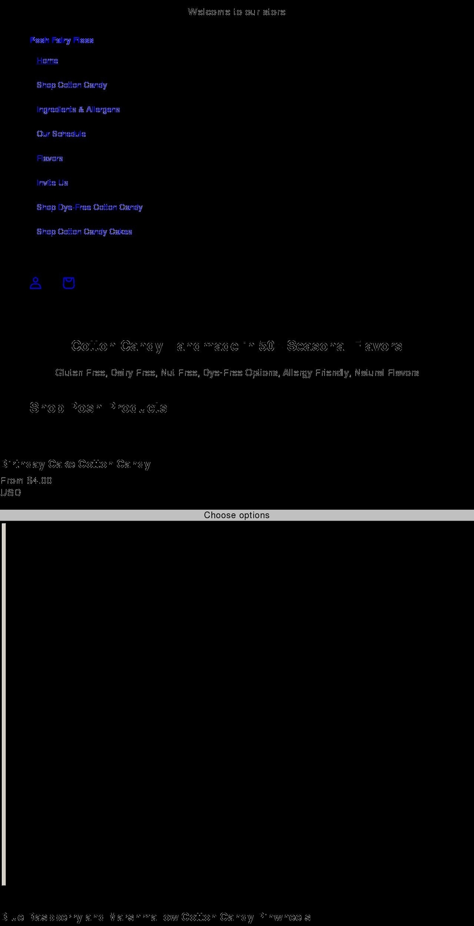 poshfairyfloss.com shopify website screenshot