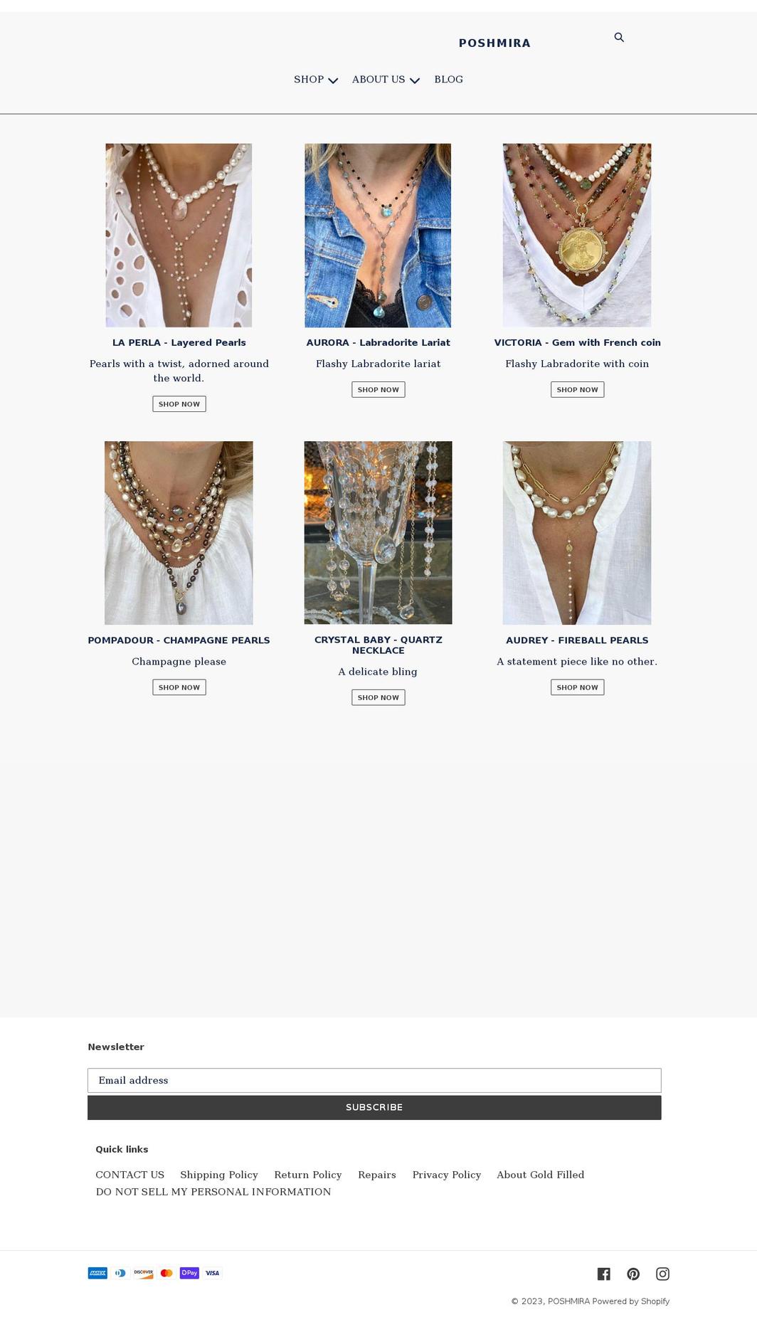 poshmira.com shopify website screenshot