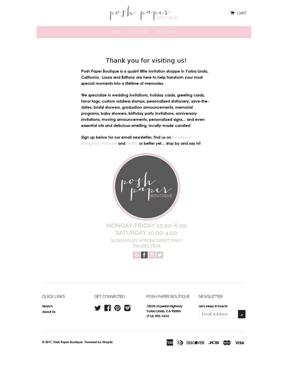 poshpaperboutique.com shopify website screenshot