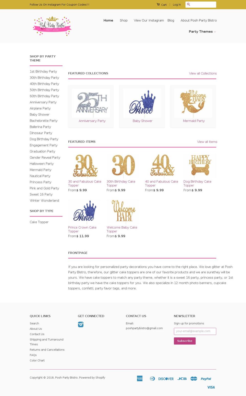 poshpartybistro.com — Shopify storefront screenshot