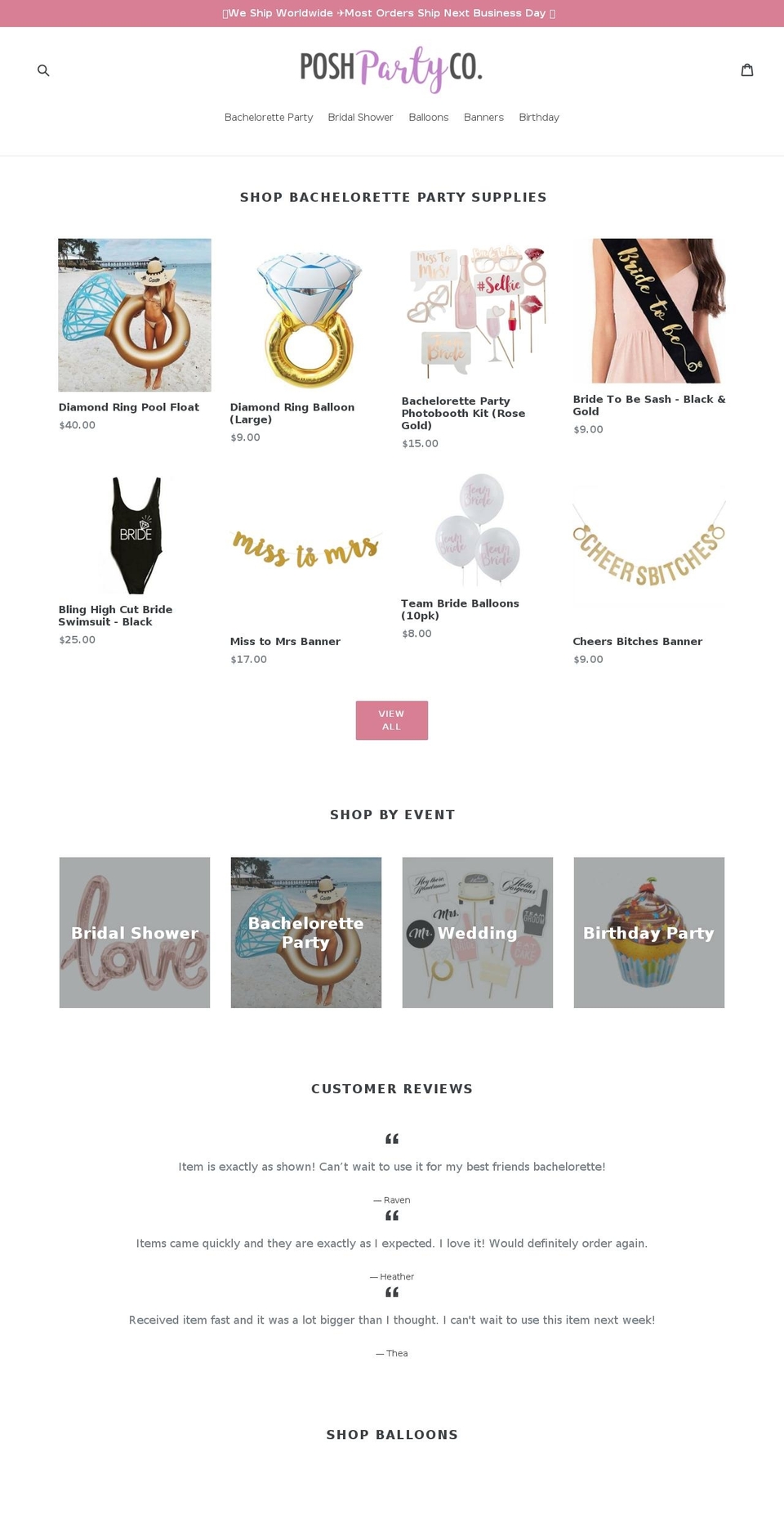 poshpartyco.com — Shopify storefront screenshot