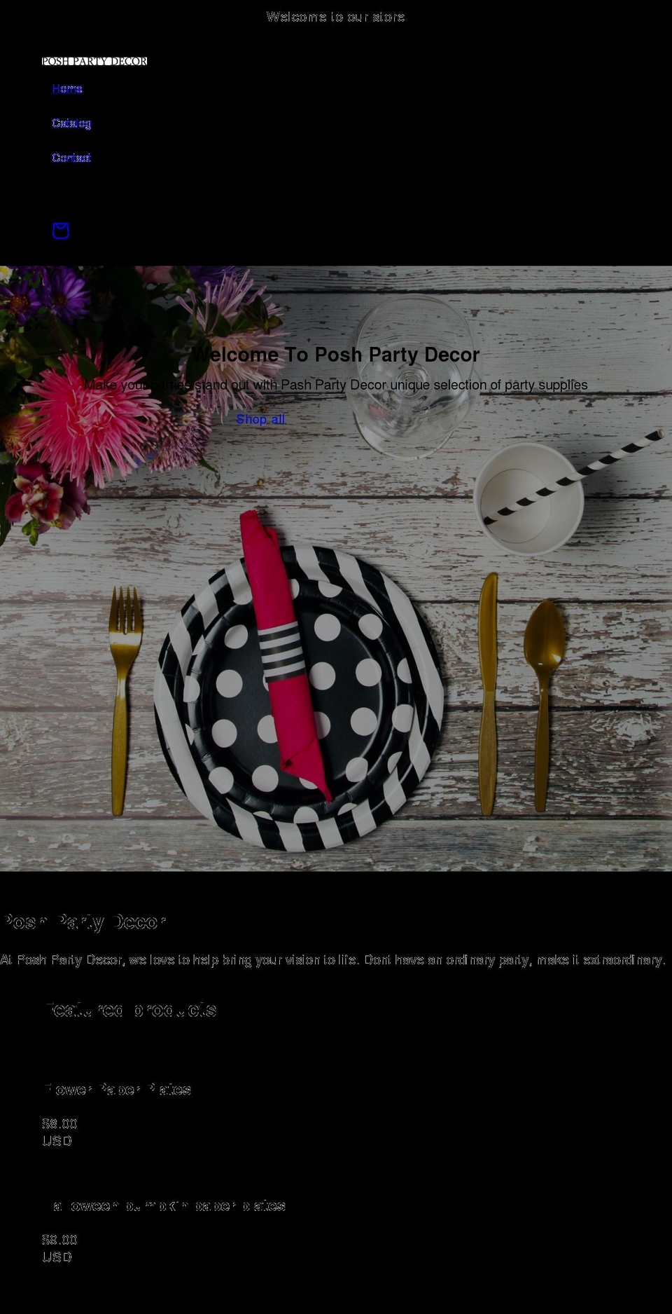 poshpartydecor.com shopify website screenshot