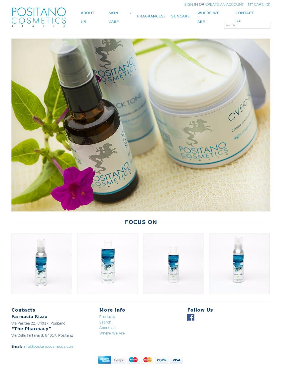 positanocosmetics.it shopify website screenshot