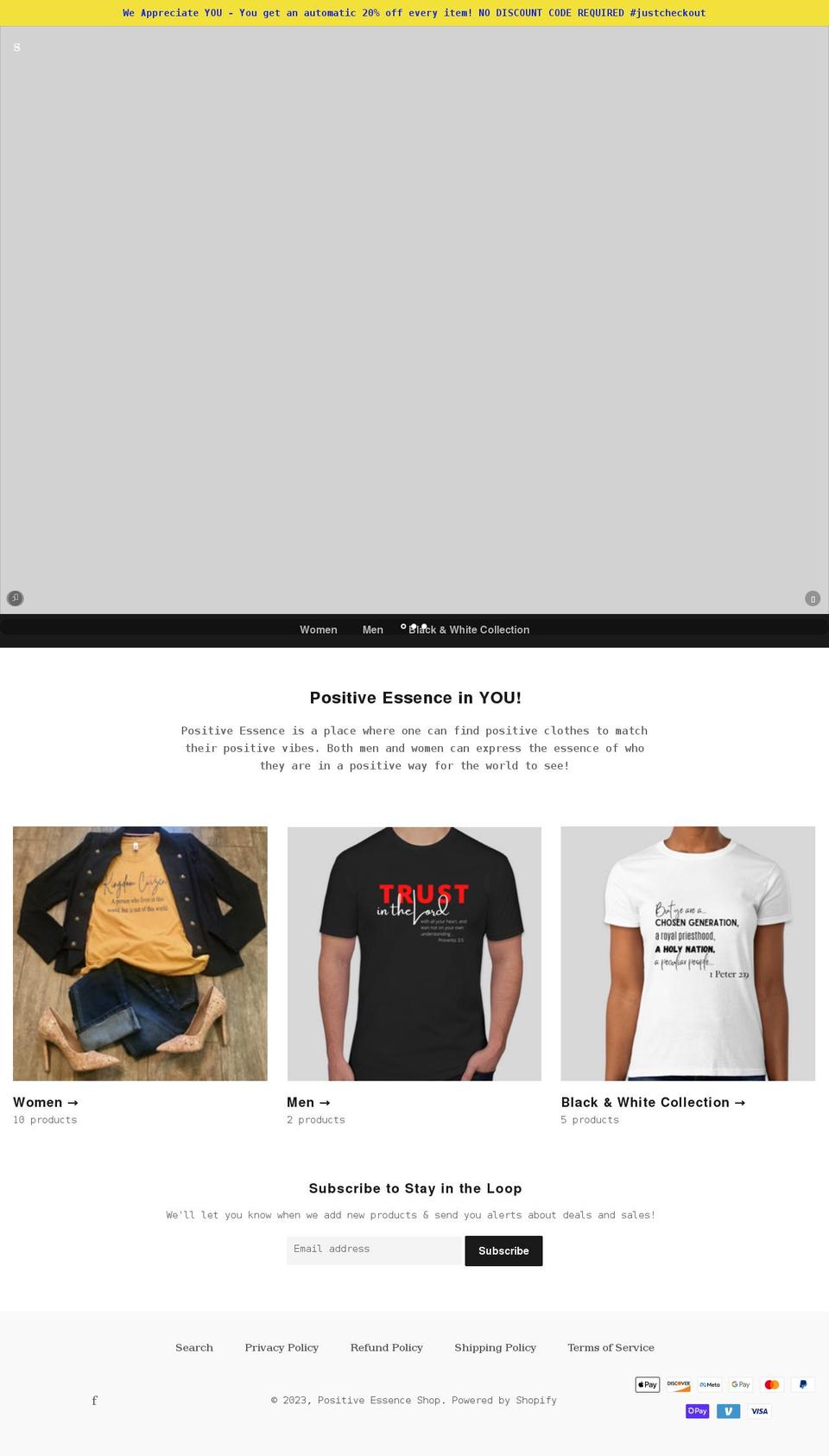 positive-essence.com shopify website screenshot