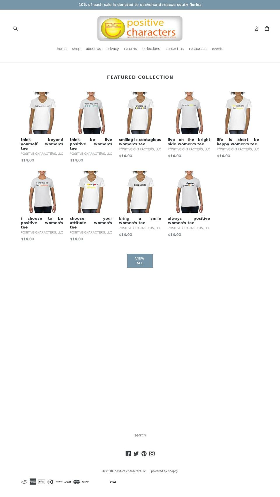 positivecharacters.com — Shopify storefront screenshot