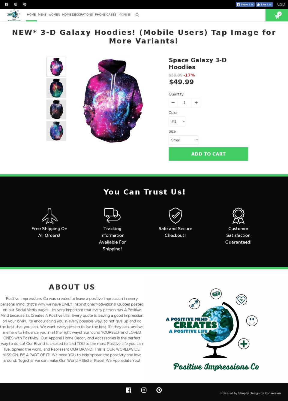 konversion-theme Shopify theme site example positiveimpressionsco.com