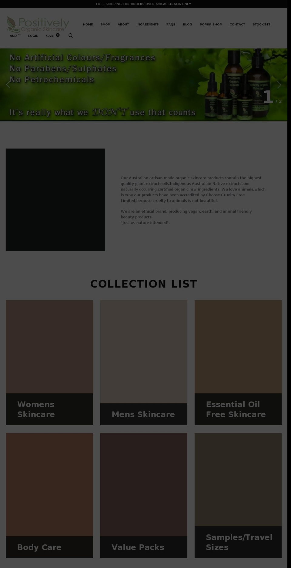 positivelyorganicskincare.com.au shopify website screenshot