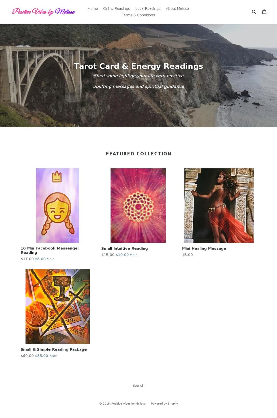 positivevibesbymelissa.com — Shopify storefront screenshot