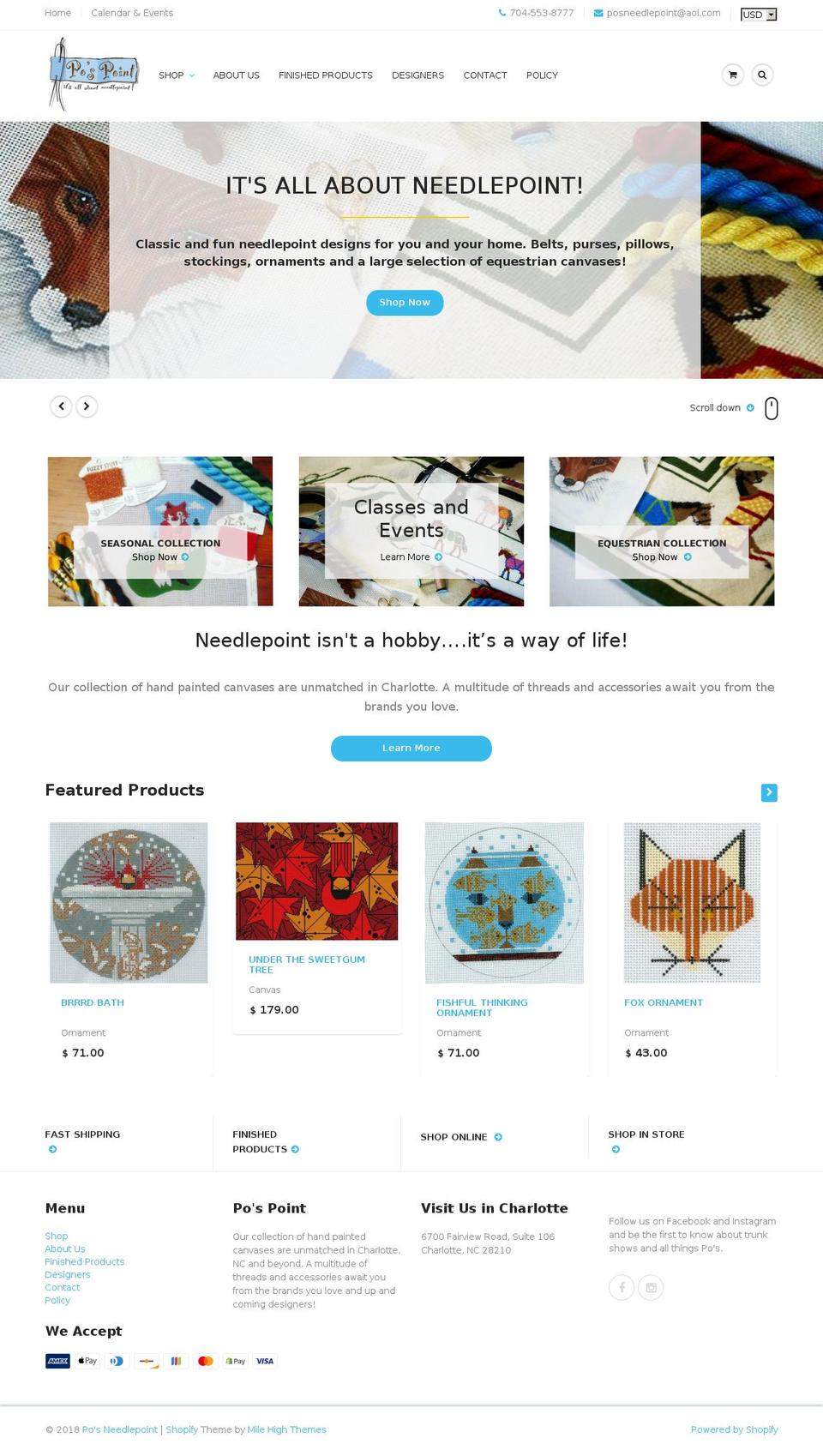 posneedlepoint.com shopify website screenshot