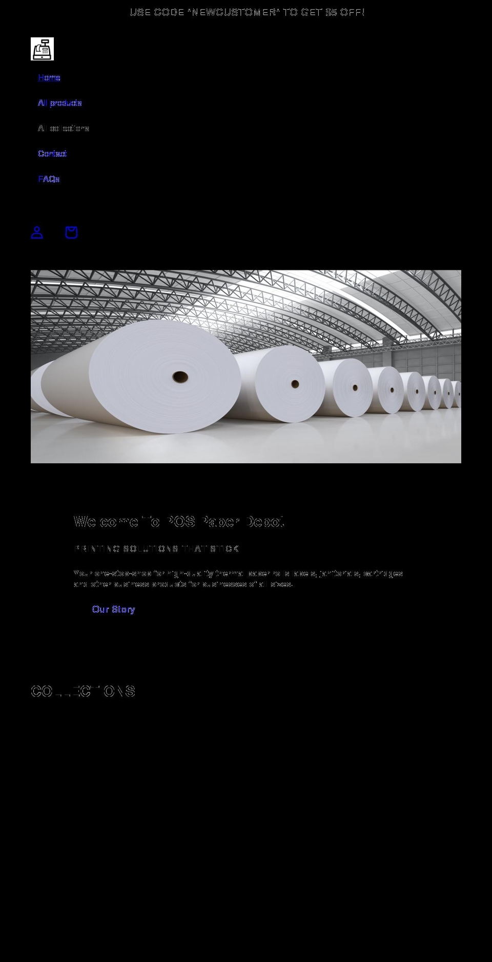 pospaperdepot.com shopify website screenshot