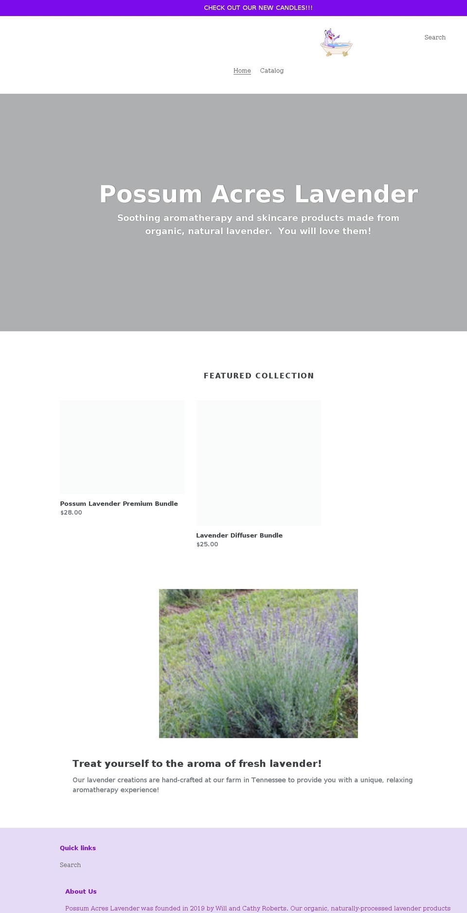 possumlavender.com shopify website screenshot