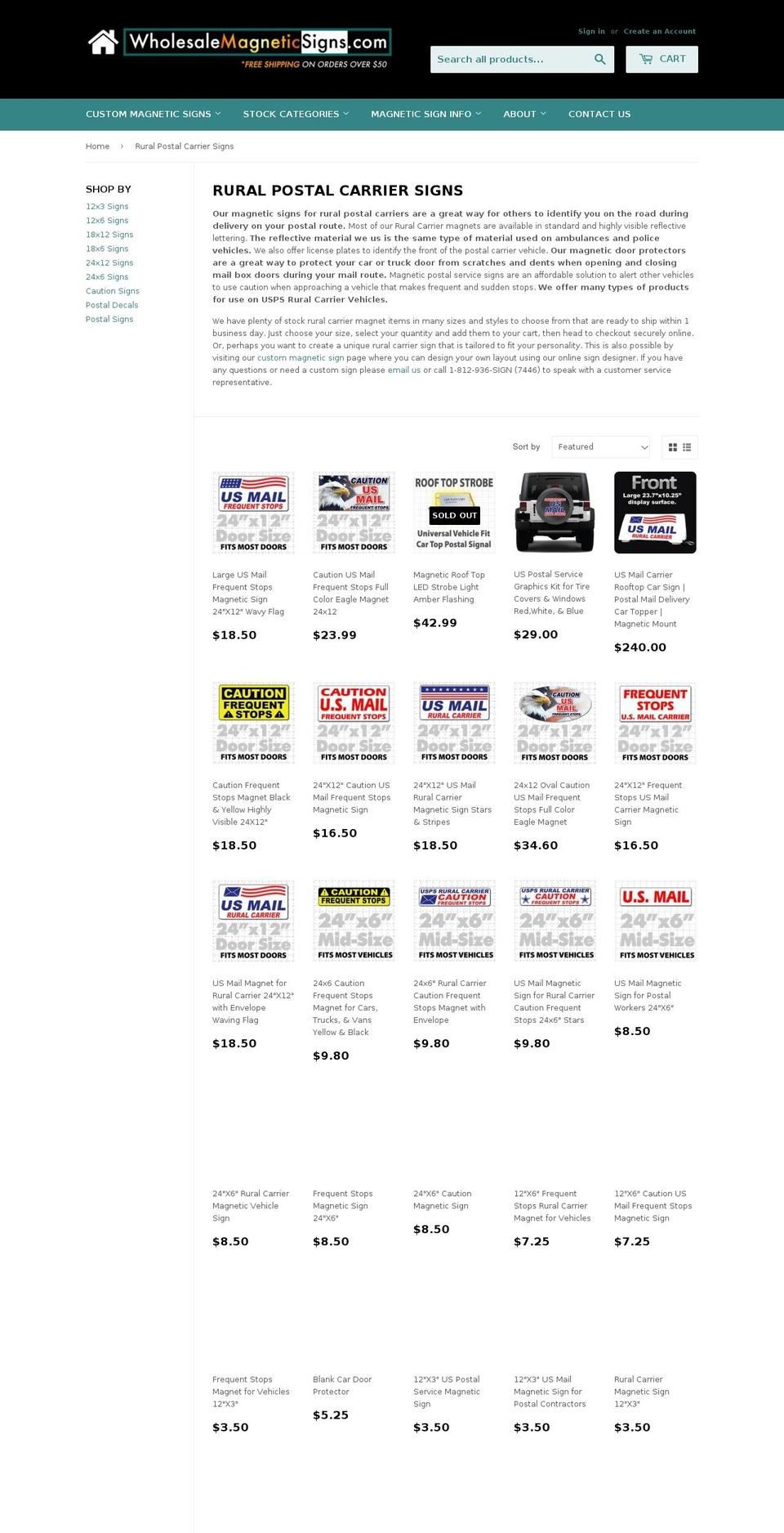postalcarriersigns.com — Shopify storefront screenshot