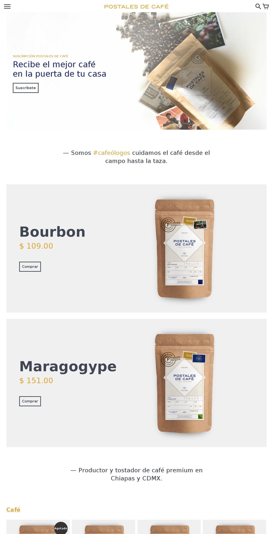 postalesdecafe.com — Shopify storefront screenshot