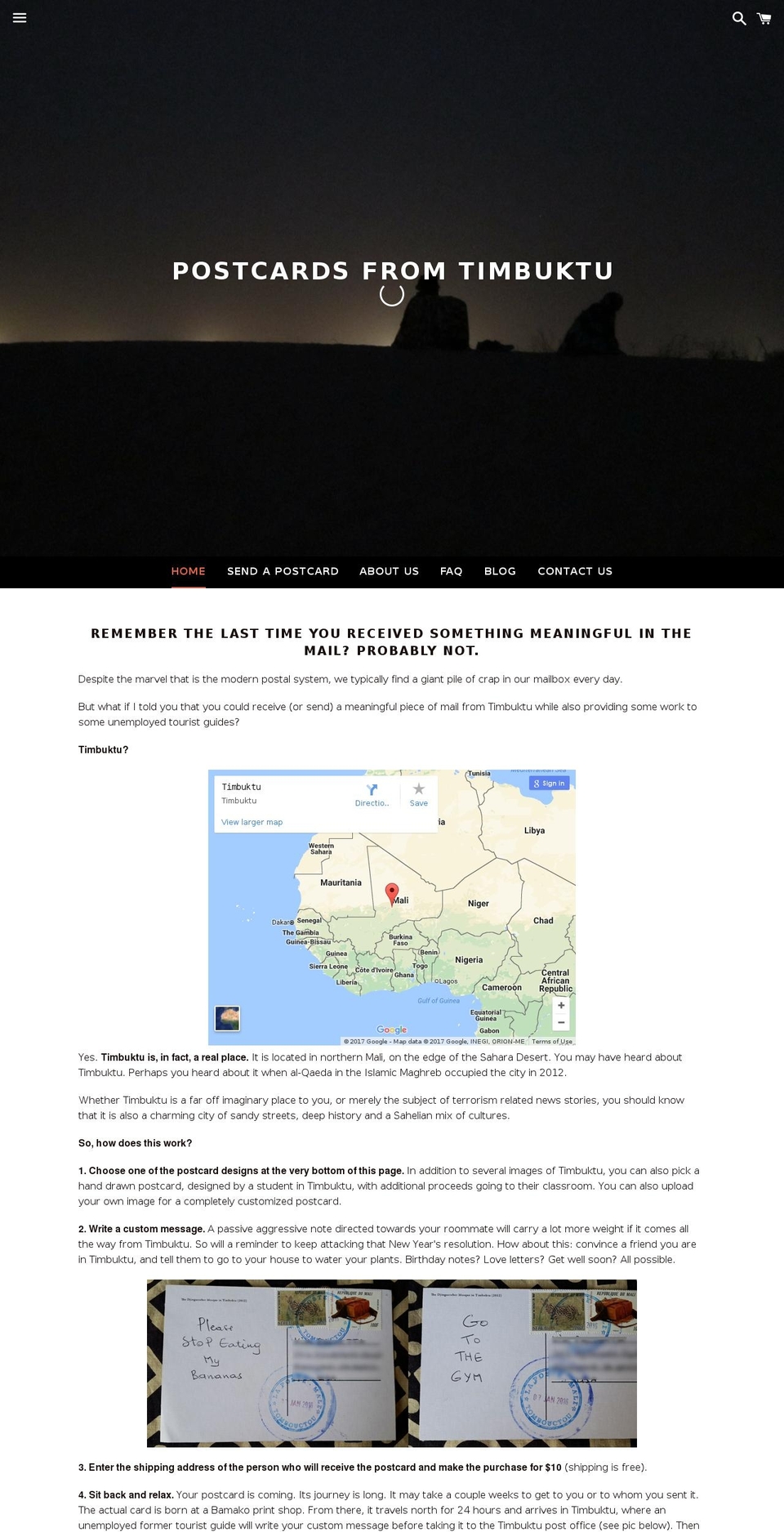 postcardsfromtimbuktu.com shopify website screenshot