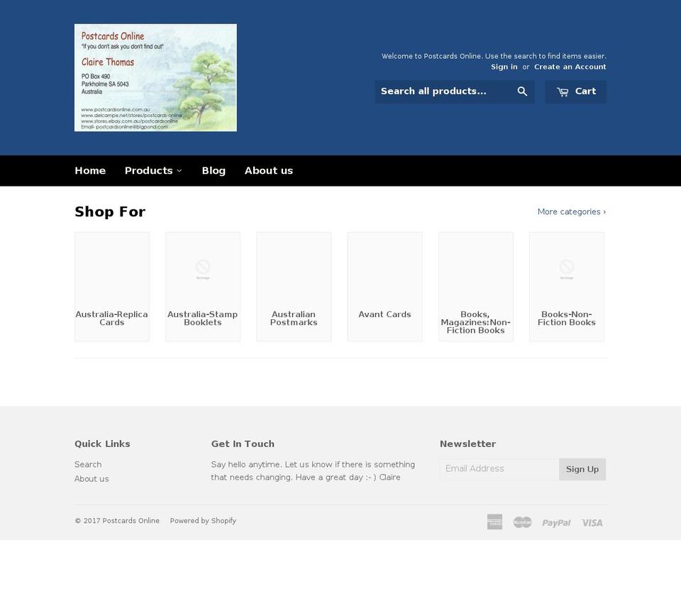 postcardsonline.com.au shopify website screenshot