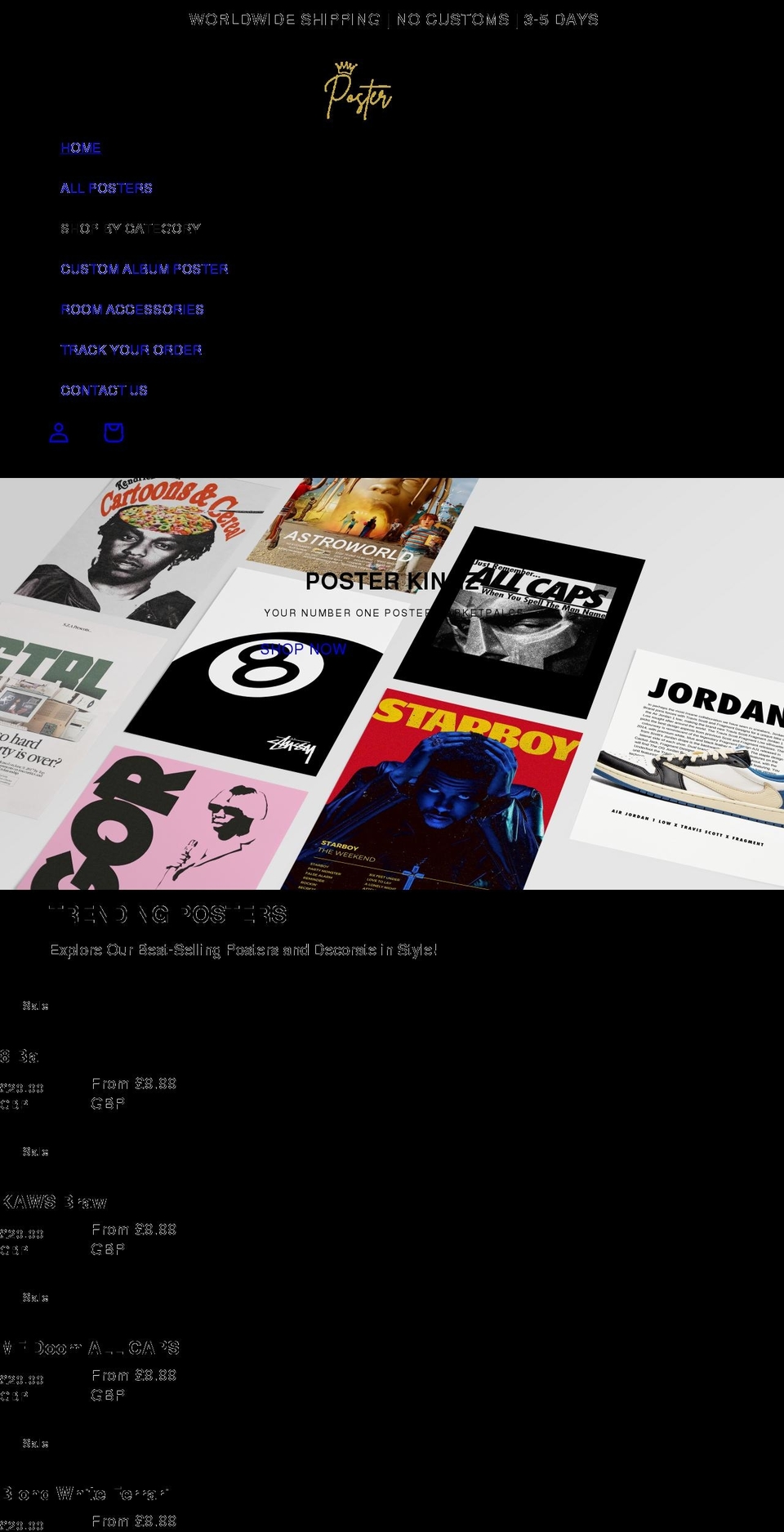 posterkingz.com shopify website screenshot