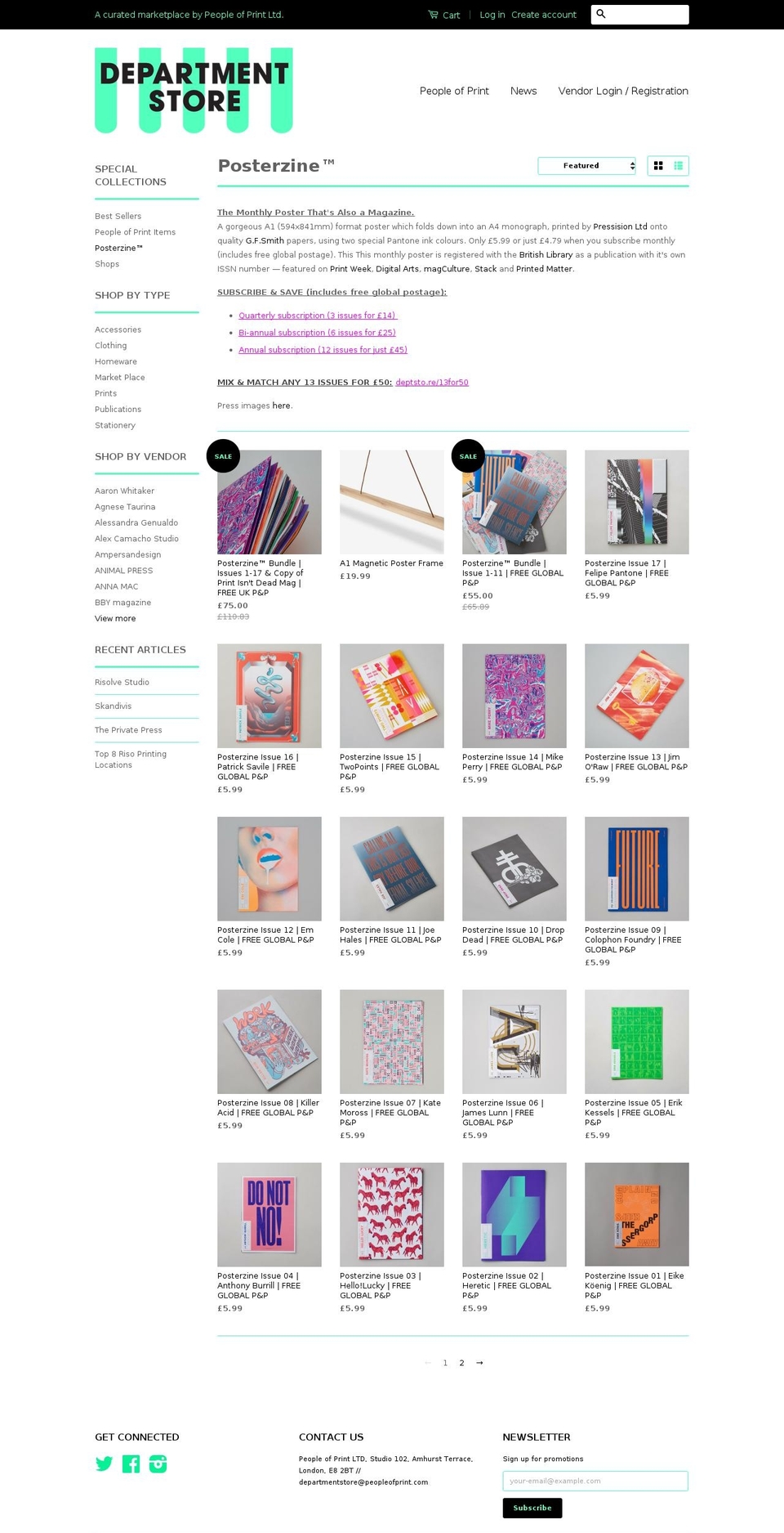 posterzine.com shopify website screenshot