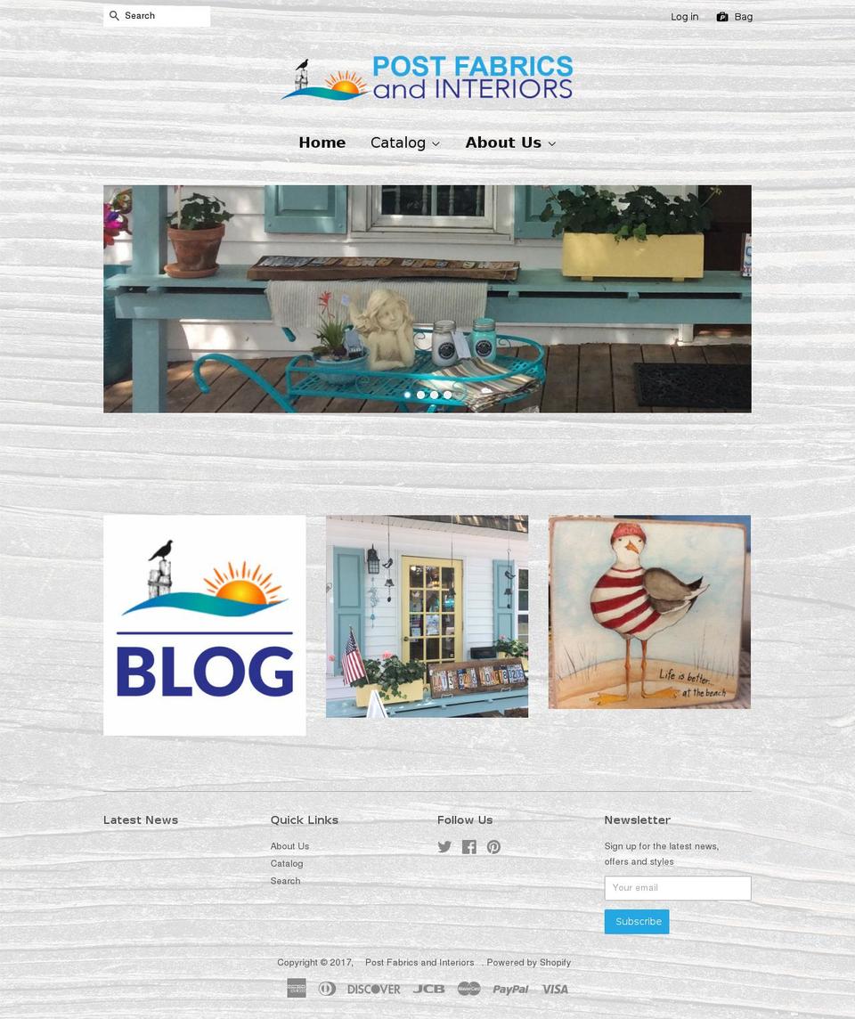 postfabricsandinteriors.com shopify website screenshot