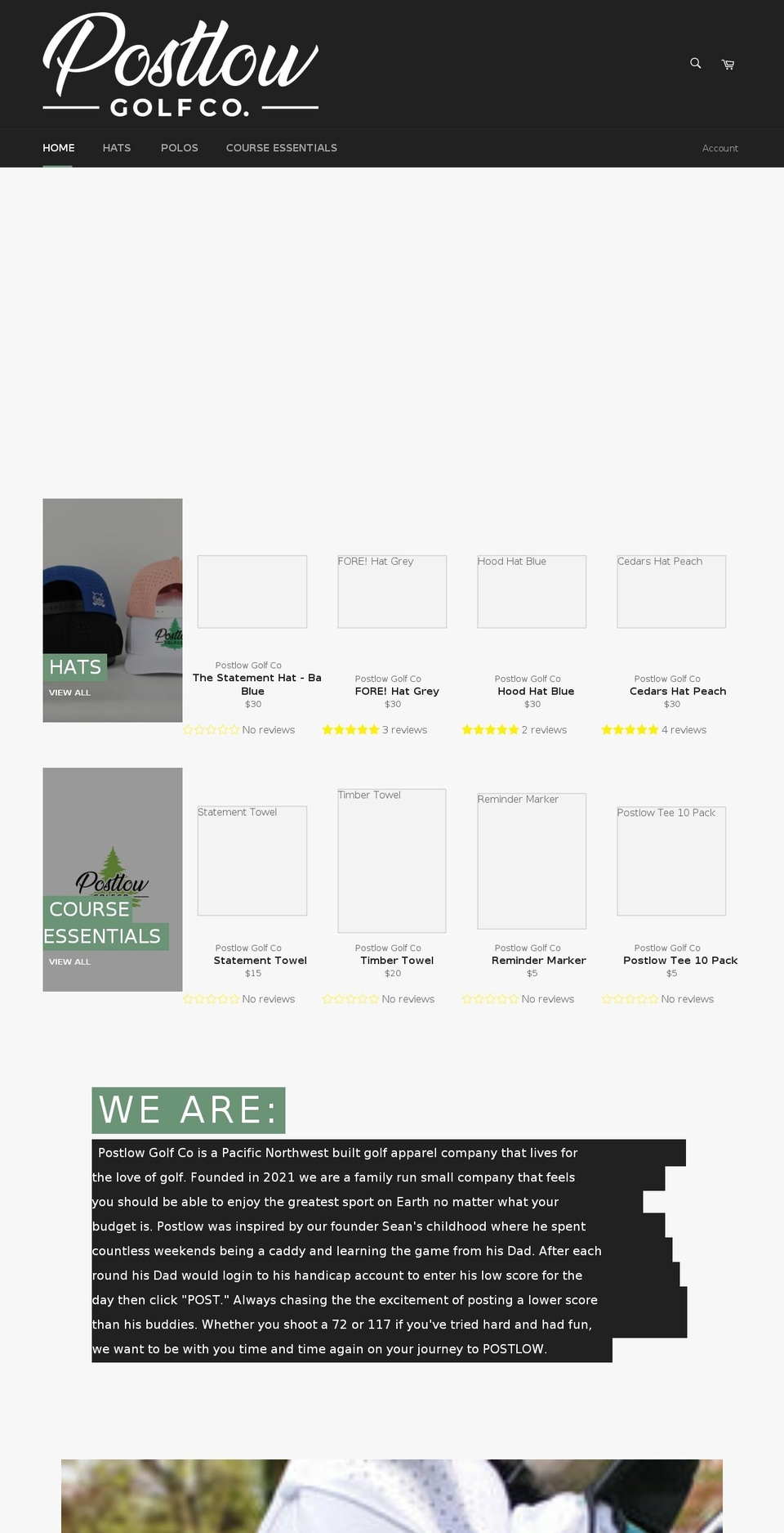 postlowgolfco.com shopify website screenshot