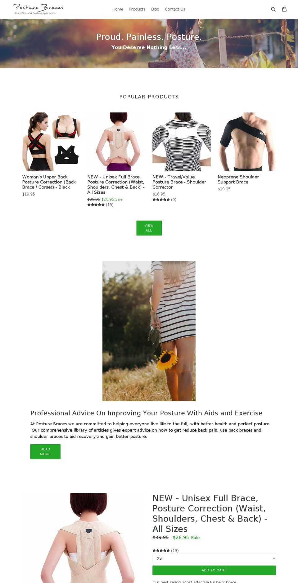 posture-braces.com — Shopify storefront screenshot