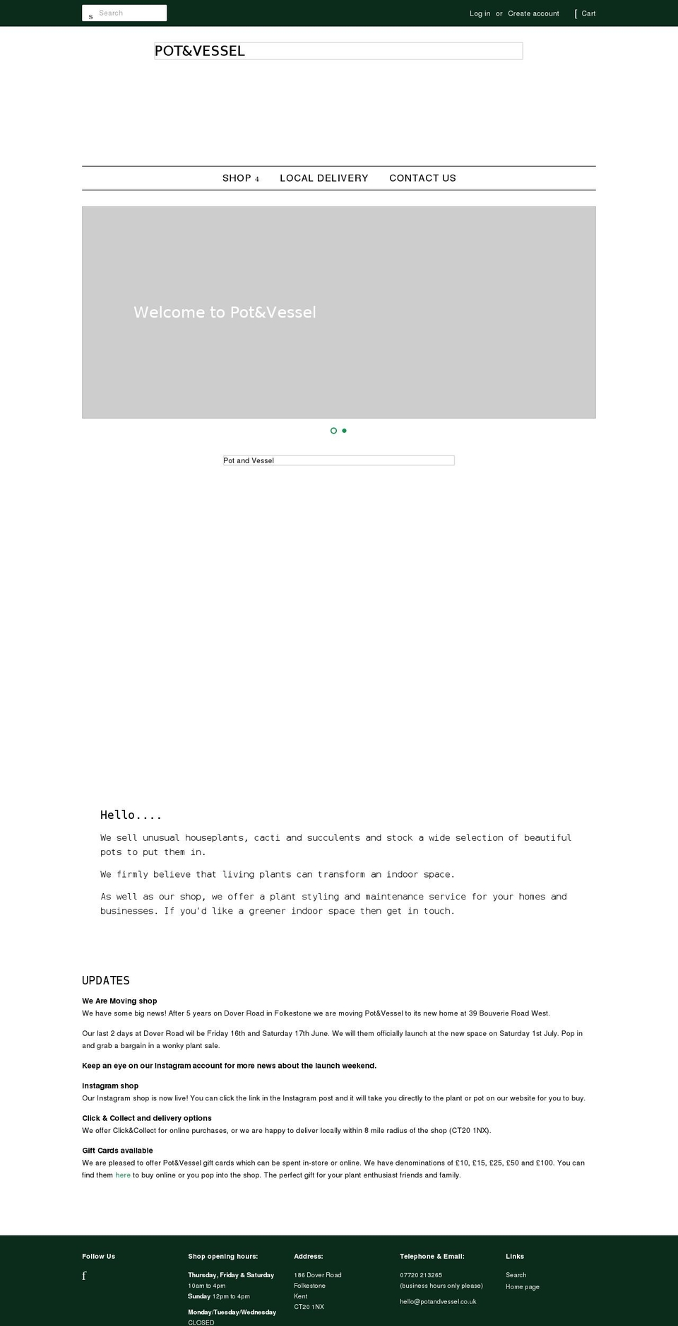 potandvessel.co.uk shopify website screenshot