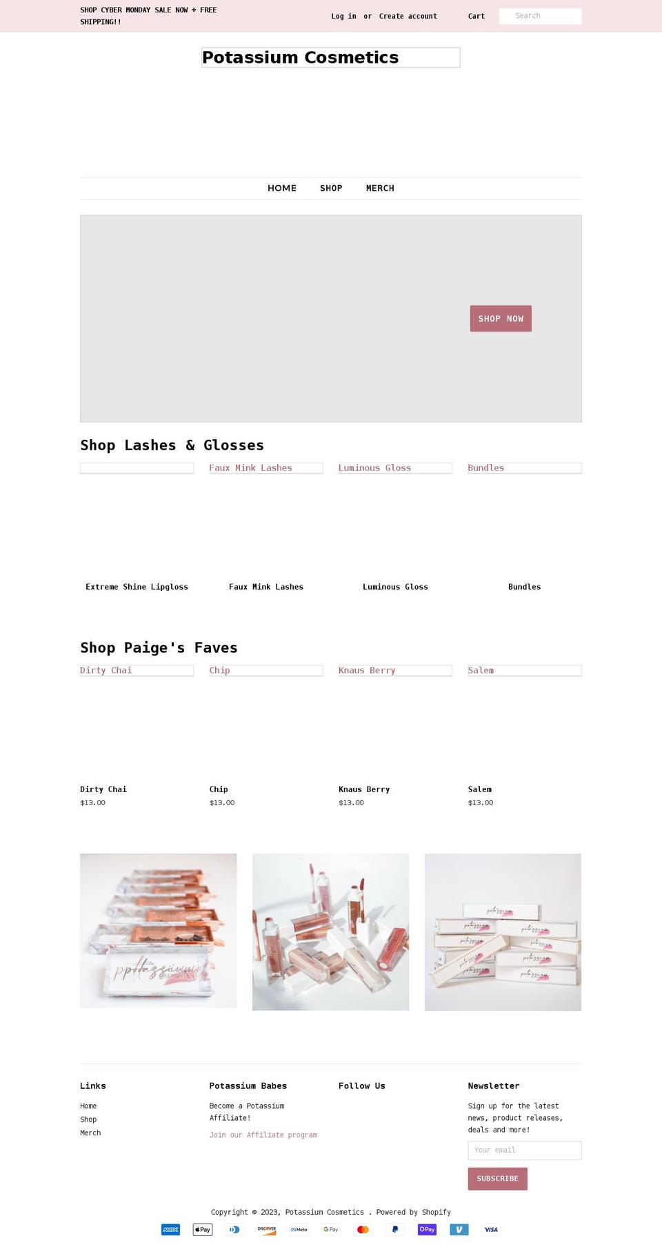 potassiumcosmetics.com shopify website screenshot