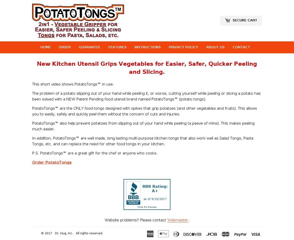 potatotongs.com shopify website screenshot
