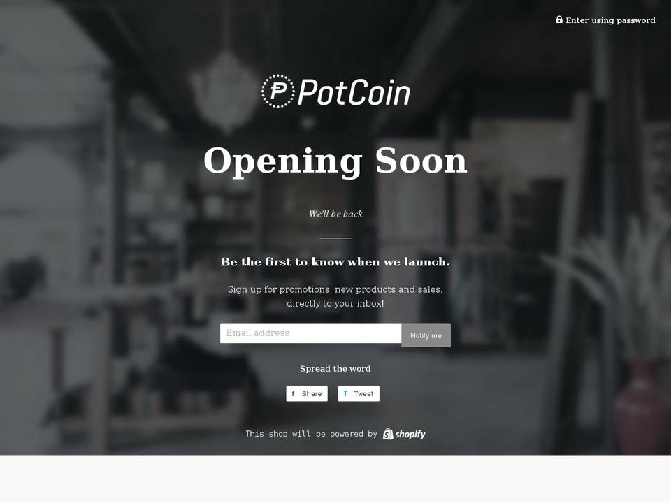 potcoin.myshopify.com shopify website screenshot