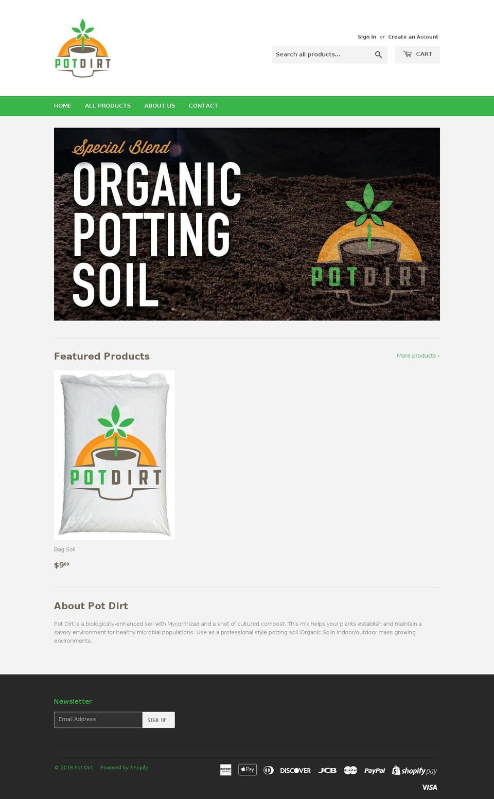 potdirt.com shopify website screenshot