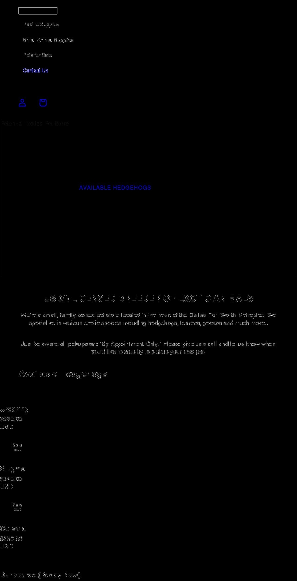 potenzaexotics.com shopify website screenshot