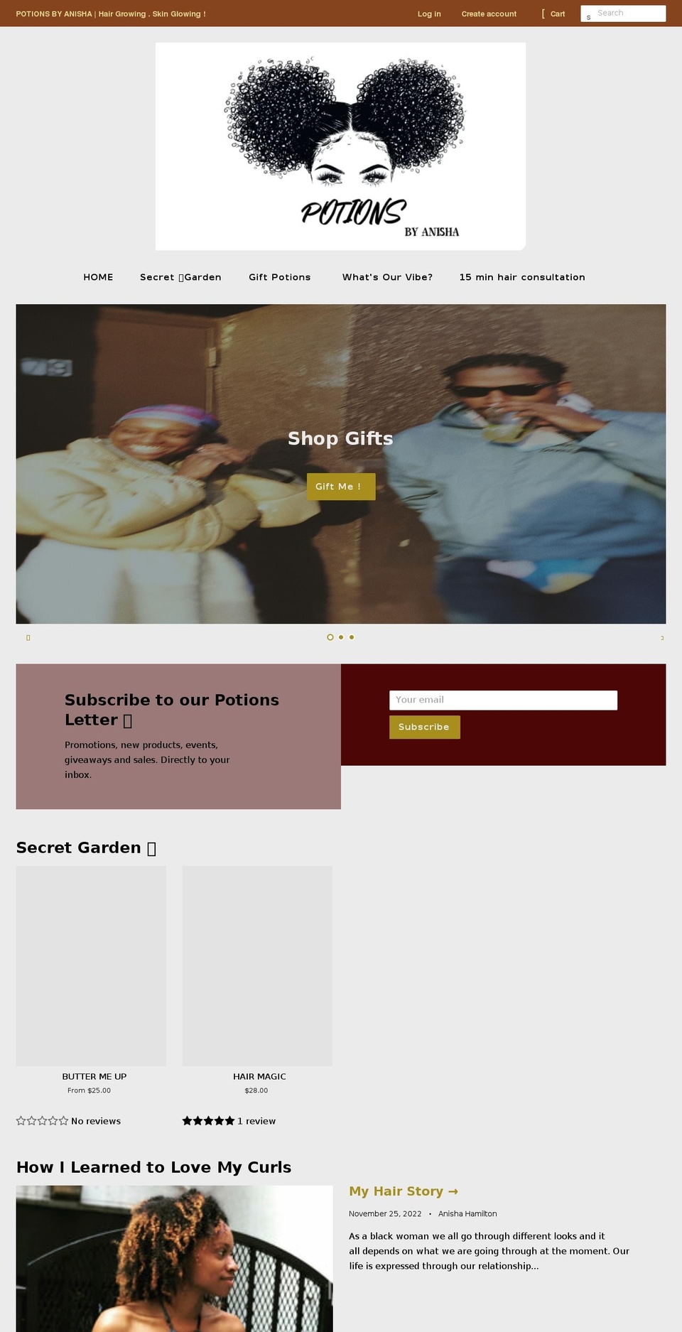 potionsbyanisha.com shopify website screenshot