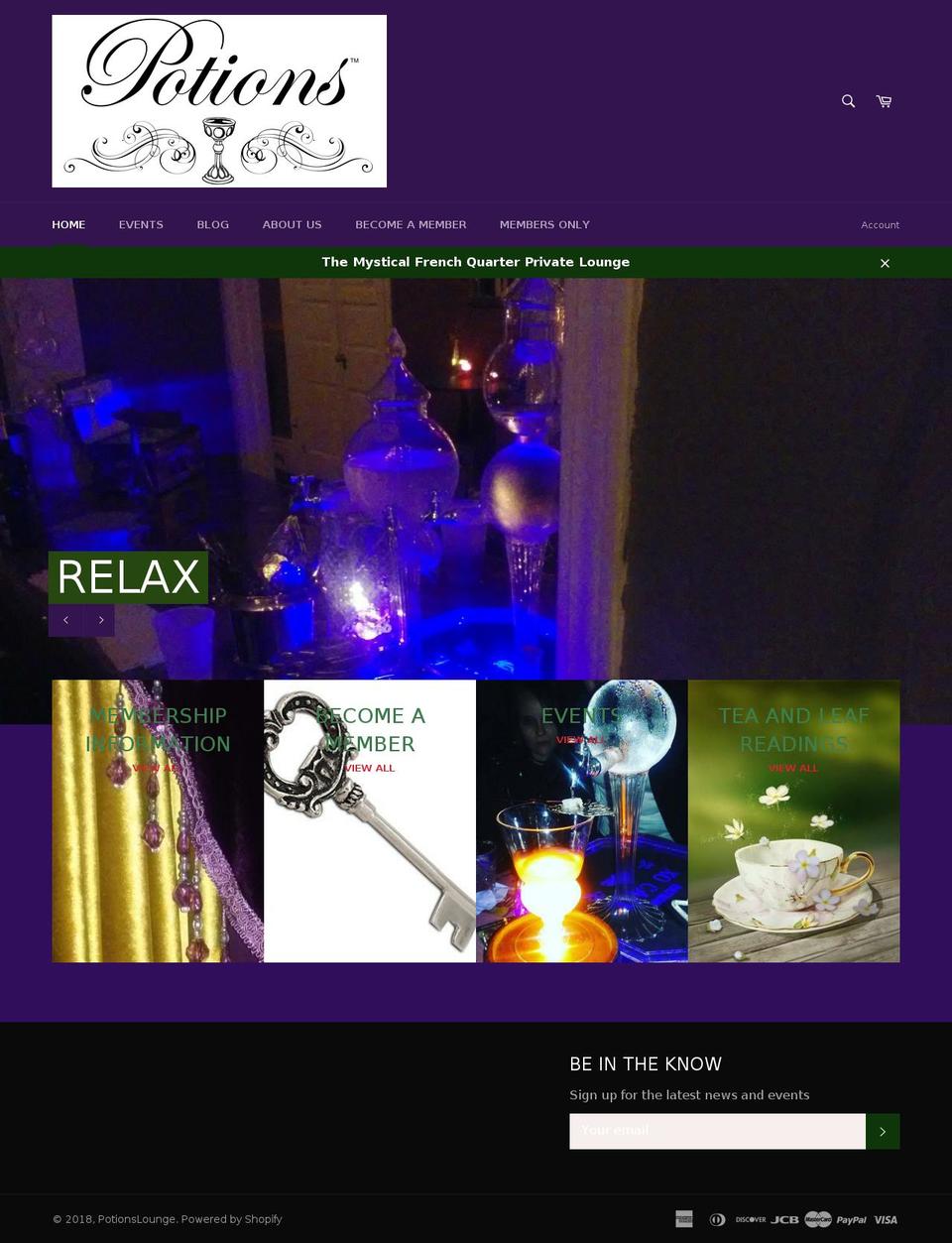 potionslounge.com — Shopify storefront screenshot