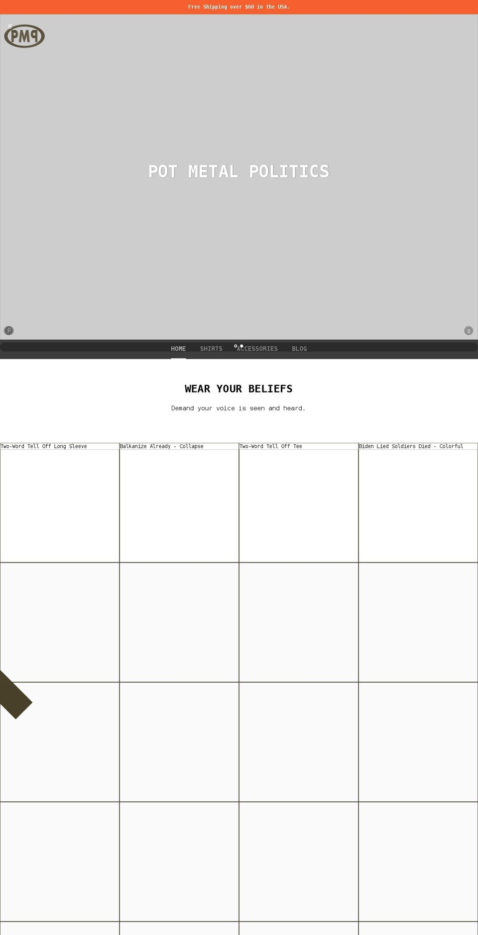 potmetalpolitics.com shopify website screenshot